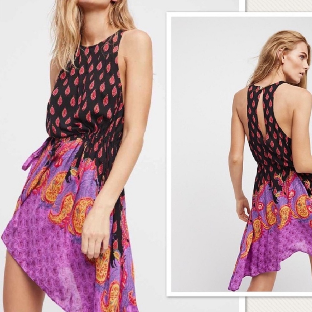 INTIMATELY FREE PEOPLE HIGH NECK FLOWY MULTI PRINT COLOR DRESS